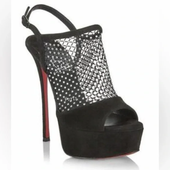 Christian Louboutin PLOUGESTA ALTA STRASS Fishnet Heels Pump Shoes Sandal $1445 - Picture 3 of 10